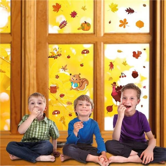 197 Pcs Fall Décor Leaves Window Clings -Fall Decorations for Home - Picture 6 of 7